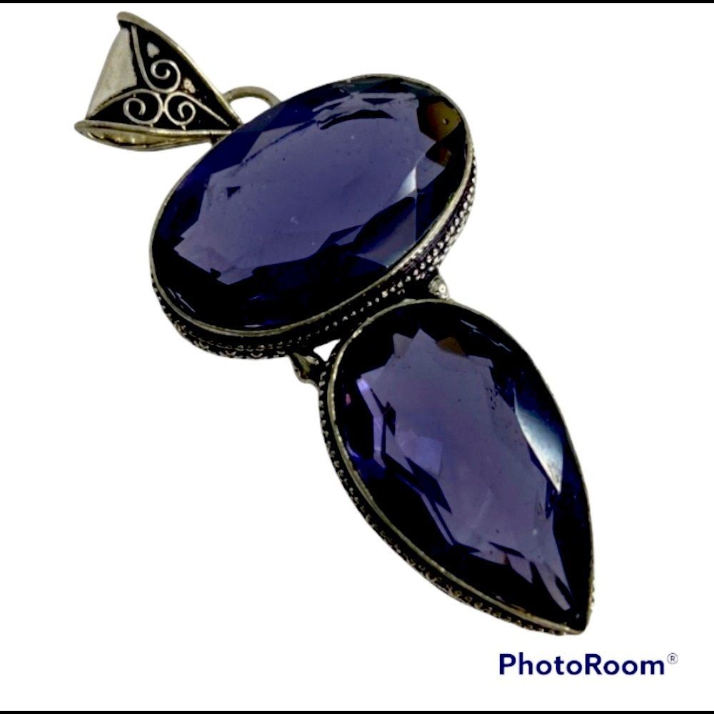Large Amethyst And Sterling Silver Pendant 925